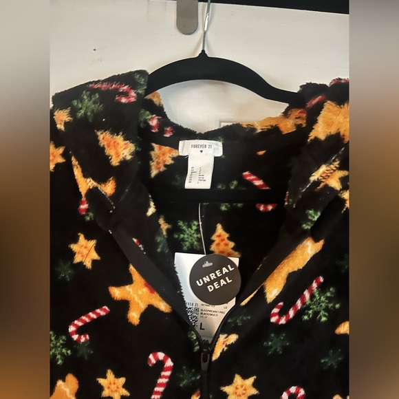 Forever 21 Black Holiday Onesie with Gingerbread and Candy Cane Print - Picture 4 of 10